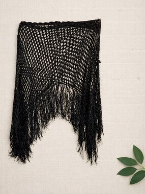 Seduction Black Fringe Poncho - One Size